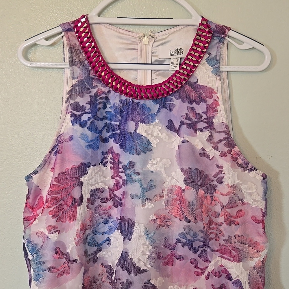 Badgley Mischka Belle | Floral A-Line Sleveless Shift Dress Size 12 - Picture 2 of 11